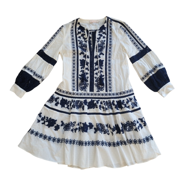 Boho Chic Tory Burch Gabriella 100% Cotton Embroidered Dress Size 0 - Picture 7 of 15
